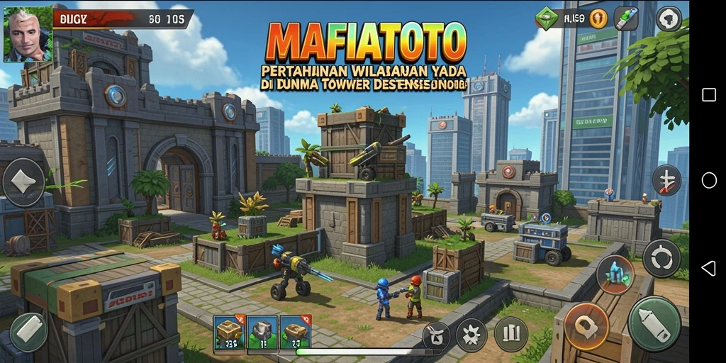 Gameplay seru MAFIATOTO dengan menara dan strategi pertahanan.