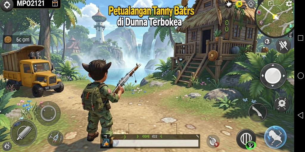 Screenshot MPO2121 menampilkan gameplay di dunia terbuka yang luas.