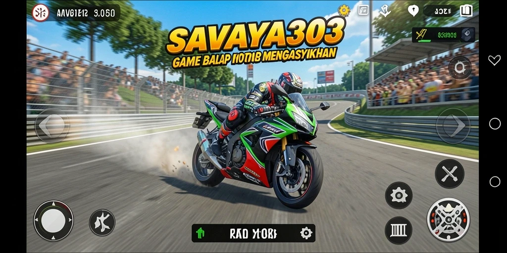 Screenshot utama dari gameplay balap motor yang seru dan menegangkan.